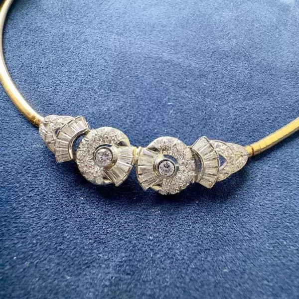 Vintage 9ctw Baguette Cut White Sapphire Two-Tone Necklace