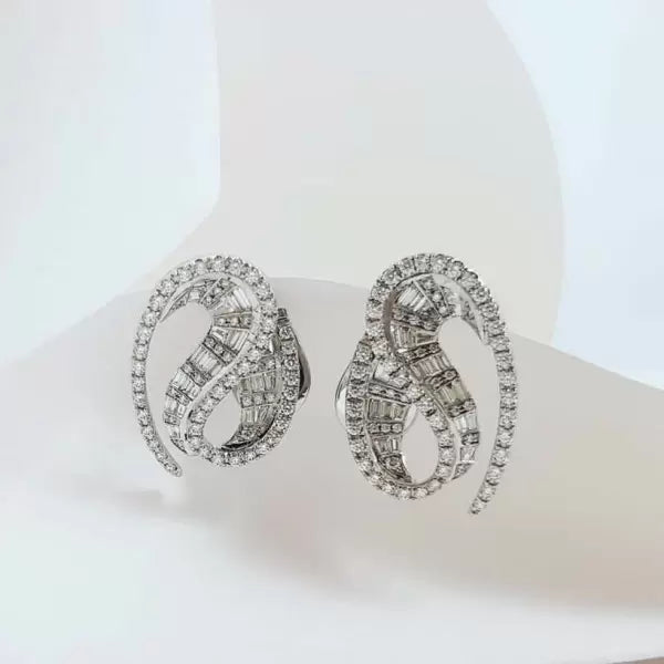 2ctw Baguette Cut White Sapphire Wave Stud Earrings