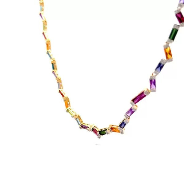 12.75ctw Baguette Cut Rainbow Sapphire Statement Necklace