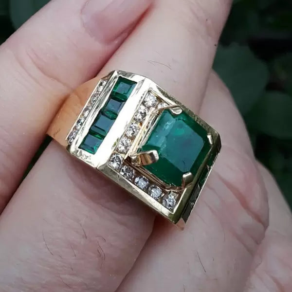 3.7ctw Asscher Cut Emerald Wedding Cocktail Ring