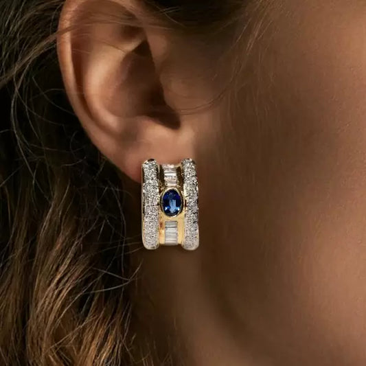 3ctw Oval Cut White Sapphire And Sapphire Vintage Drop Earring