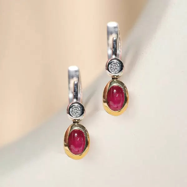 Two Tone 3ctw Oval Cut Ruby And White Sapphire Earrings