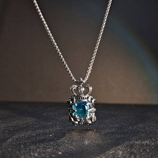 Vintage Crown Sapphire 316 Stainless Steel Pendant Necklace | Unisex Punk Fashion, 65cm Chain（GS-20250912-5）