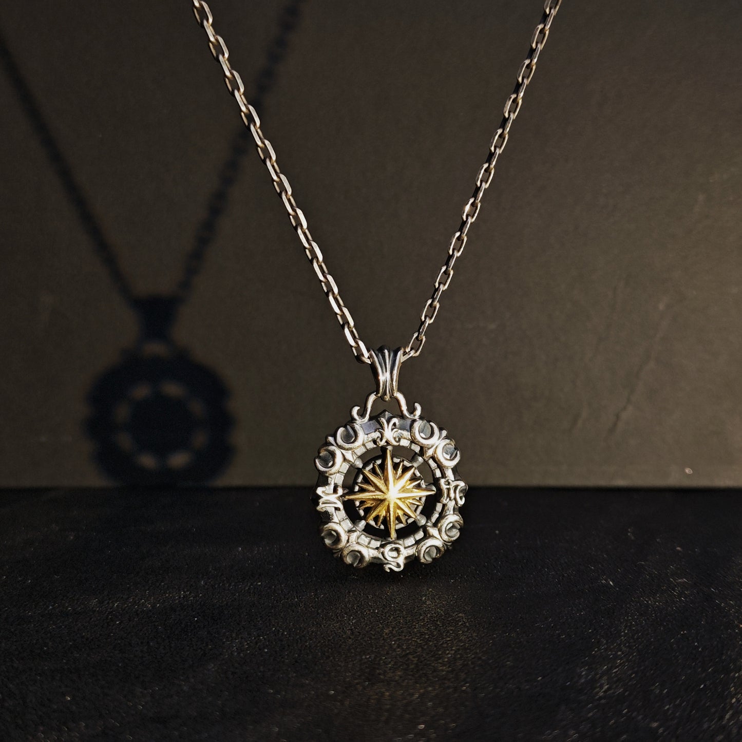 925 Sterling Silver Nautical Star Compass Pendant Necklace | Vintage Anchor Design（YS-20250926-5）