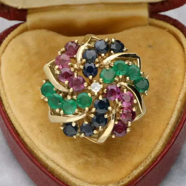 3.2ctw Round Cut Ruby Emerald Sapphire Cocktail Ring