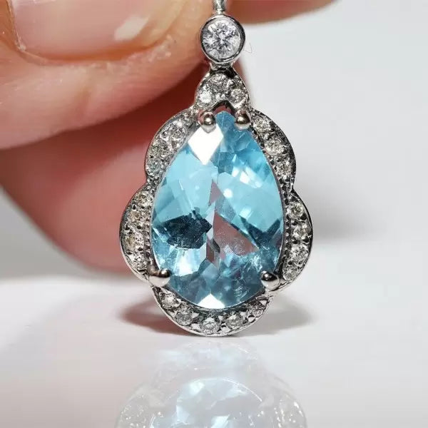 6ctw Pear Cut Aquamarine Decorated Drop Earrings