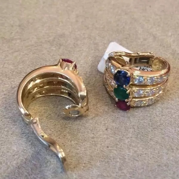 8ctw Round Cut Sapphire Ruby Emerald Hoop Earrings