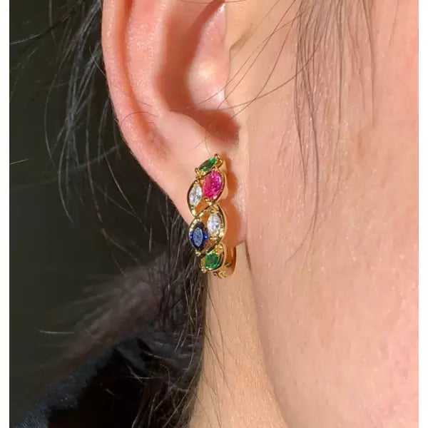 2.25ctw Marquise Cut Ruby Sapphire Emerald Omega-Back Stud Earrings