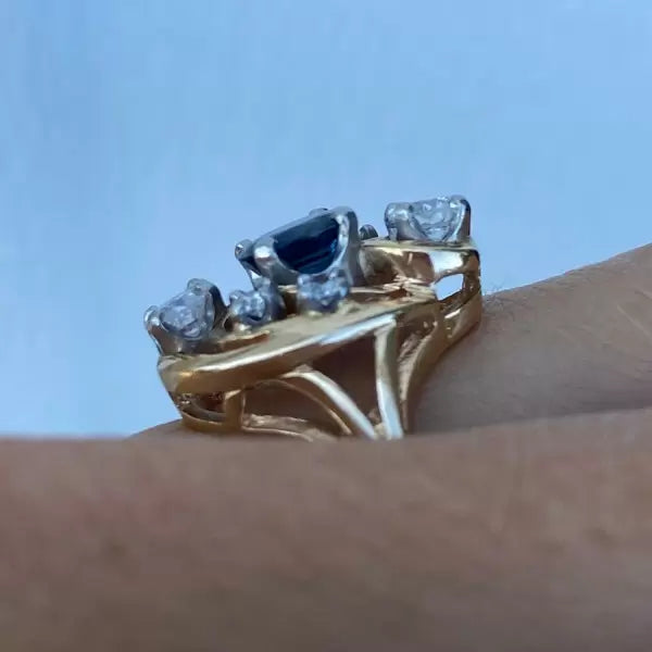 Vintage Estate 3ctw Oval Cut Sapphire Freeform Ring