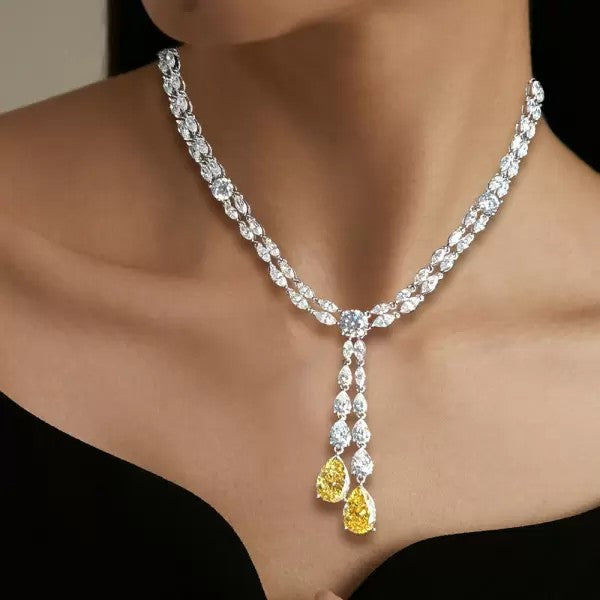 40ct Pear Cut Yellow Sapphire Art Deco Vintage Style Necklace