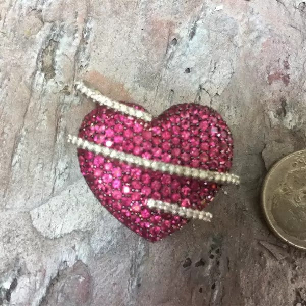 7.5ctw Round Cut Pink Sapphire Pave Heart Pendant Necklace