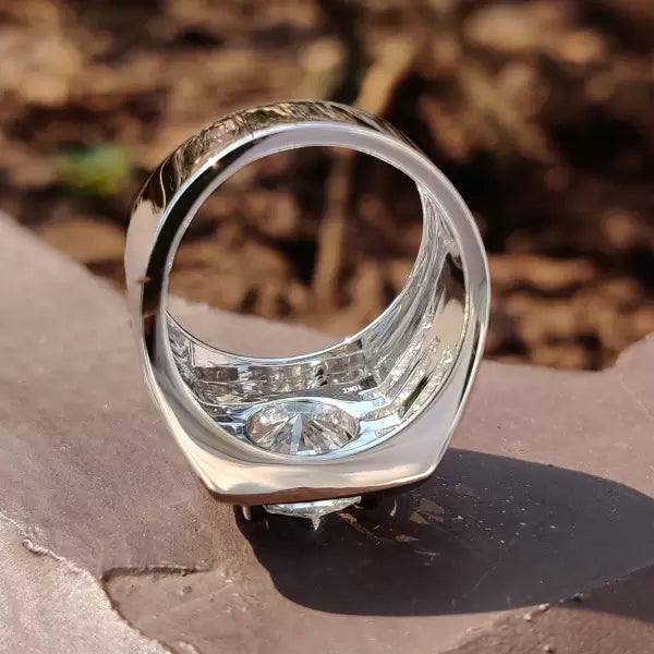 6.24ctw Round Cut White Sapphire Wide Engagement Ring