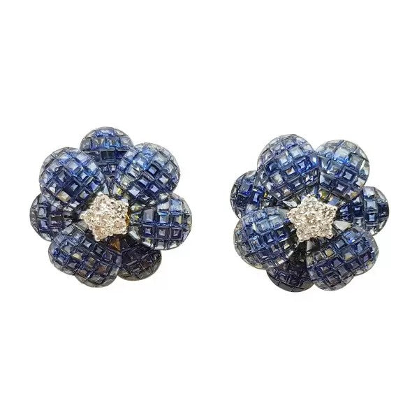 16ctw Asscher Cut Sapphire Flower Stud Earrings