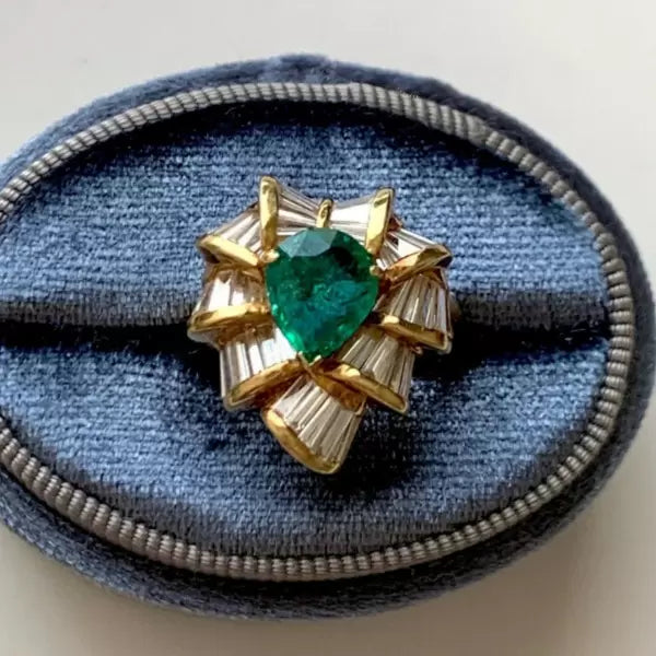 Vintage 3.5ctw Pear Cut Emerald Ring