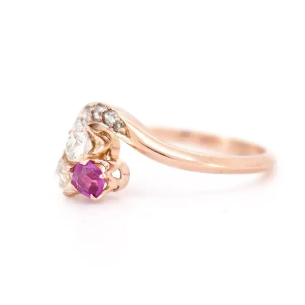 Vintage 1.5ctw Round Cut White Sapphire & Ruby Trilogy Clover Ring