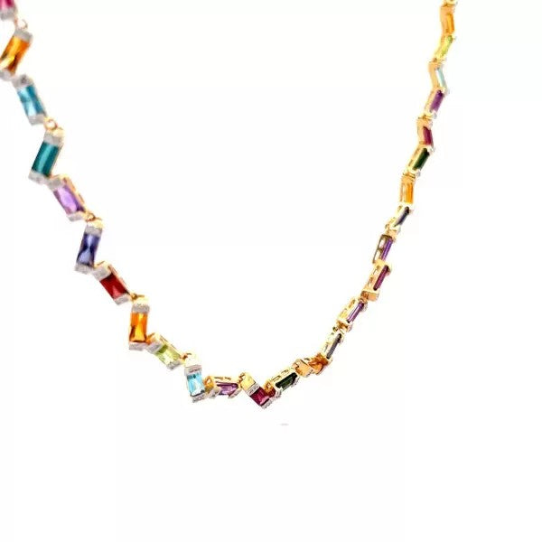 12.75ctw Baguette Cut Rainbow Sapphire Statement Necklace