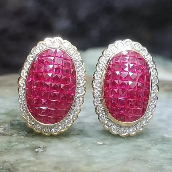 8.84ctw Asscher Cut Ruby Invisible Set Stud Earrings