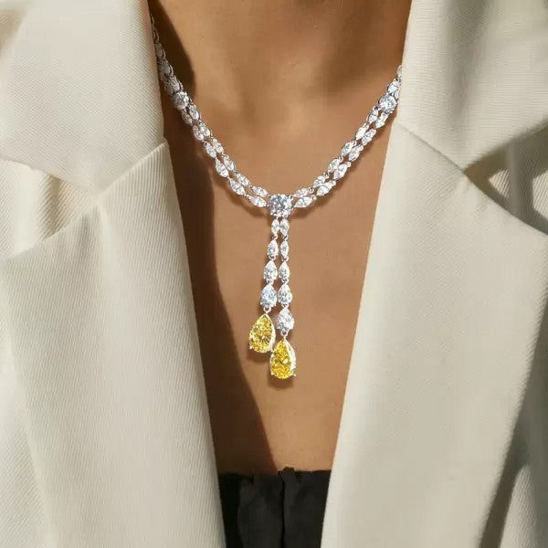 40ct Pear Cut Yellow Sapphire Art Deco Vintage Style Necklace