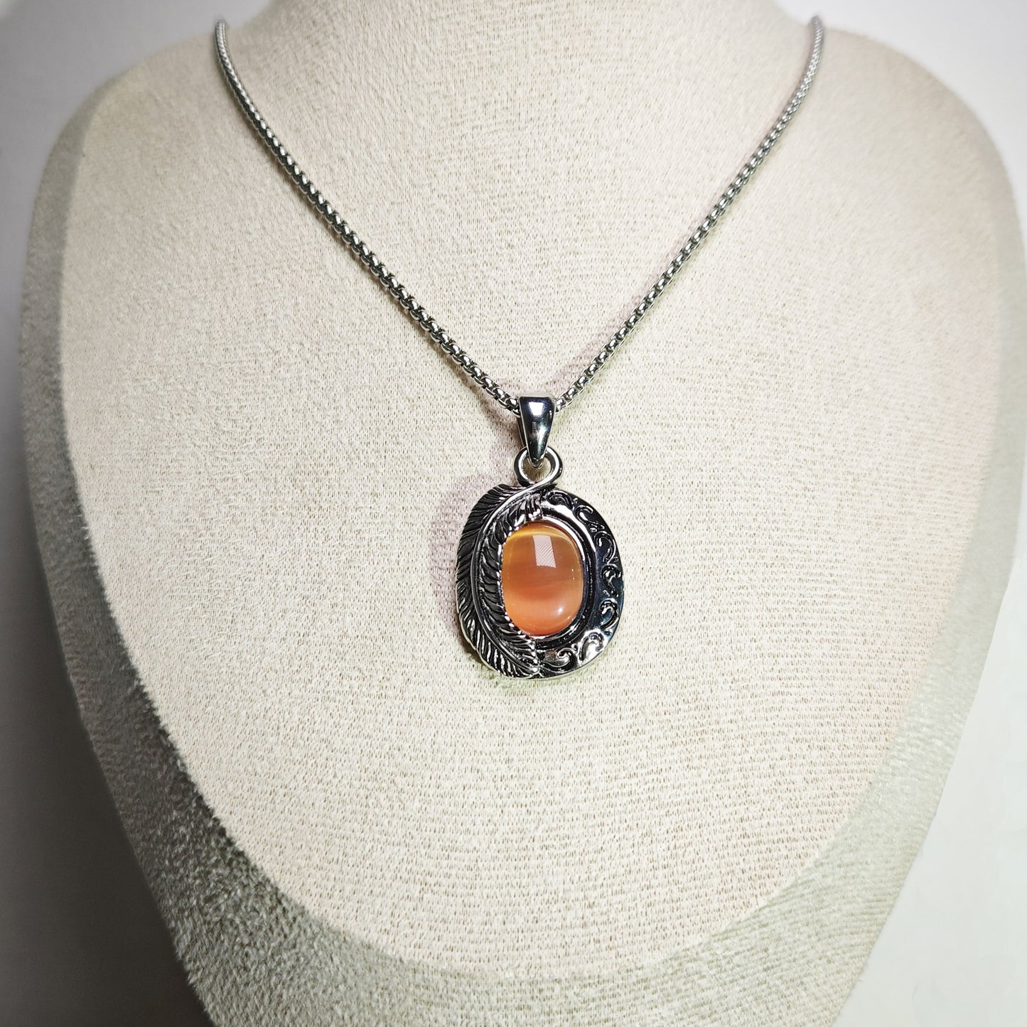 Vintage 316 Stainless Steel Eagle Feather Pendant with Gemstone | Unisex Necklace, 65cm Chain（GS-20250912-1）