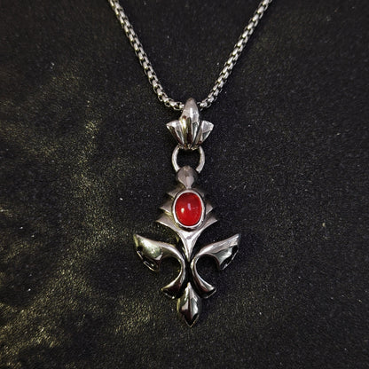 Vintage Cross Pendant Necklace with Red Gem | 316 Stainless Steel Punk Style, 65cm Chain（GS-20250912-7）