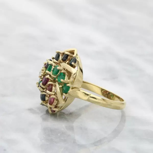 3.2ctw Round Cut Ruby Emerald Sapphire Cocktail Ring
