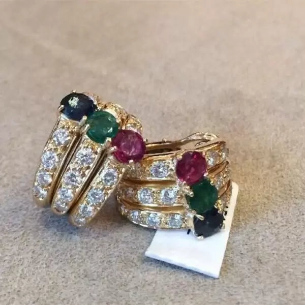 8ctw Round Cut Sapphire Ruby Emerald Hoop Earrings