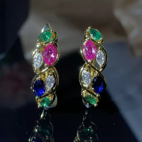2.25ctw Marquise Cut Ruby Sapphire Emerald Omega-Back Stud Earrings