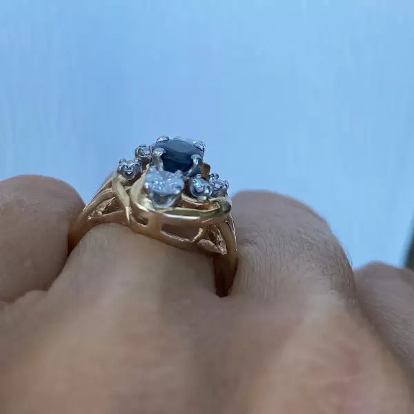 Vintage Estate 3ctw Oval Cut Sapphire Freeform Ring