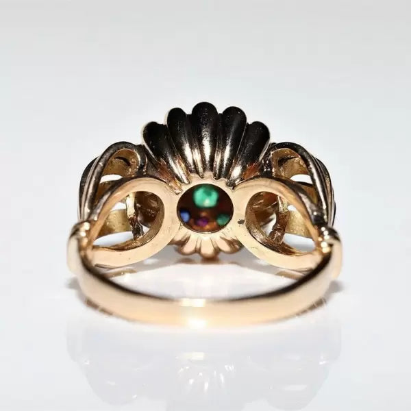 Vintage 3.3ctw Round Cut Ruby Sapphire Emerald Ring