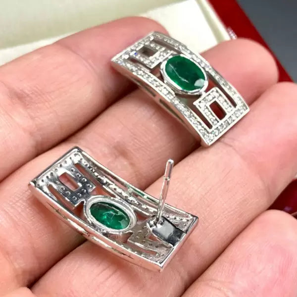 Art Deco 8ctw Oval Cut Emerald Stud Earrings