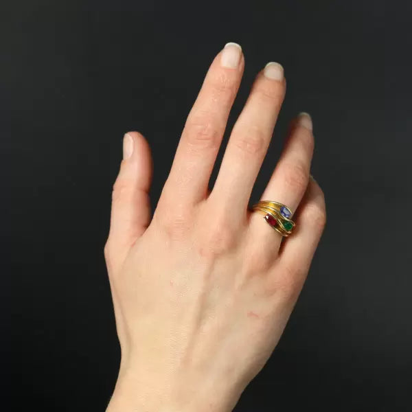 Modern 3ctw Oval Cut Sapphire Emerald Ruby Wave Ring