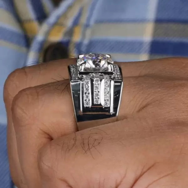 6.24ctw Round Cut White Sapphire Wide Engagement Ring