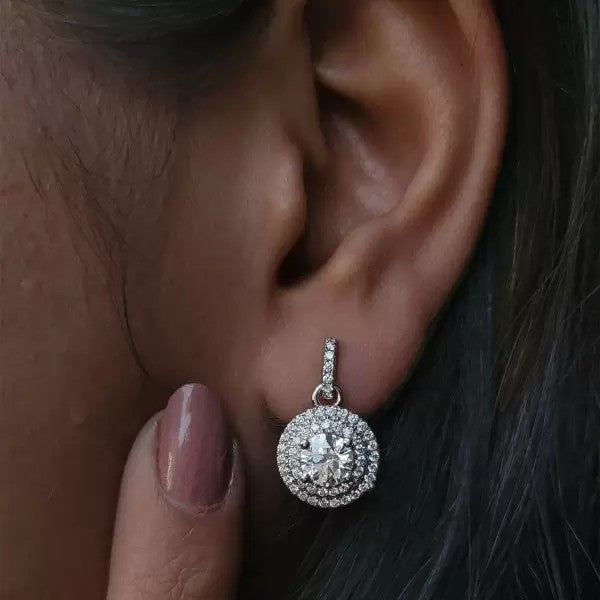 8ctw Round Cut White Sapphire Halo Dangle Drop Earrings