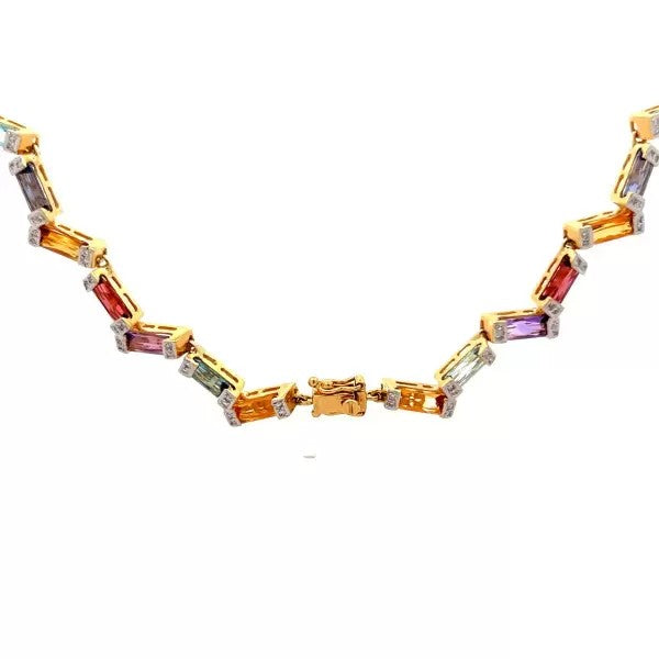12.75ctw Baguette Cut Rainbow Sapphire Statement Necklace