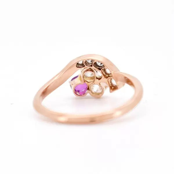 Vintage 1.5ctw Round Cut White Sapphire & Ruby Trilogy Clover Ring