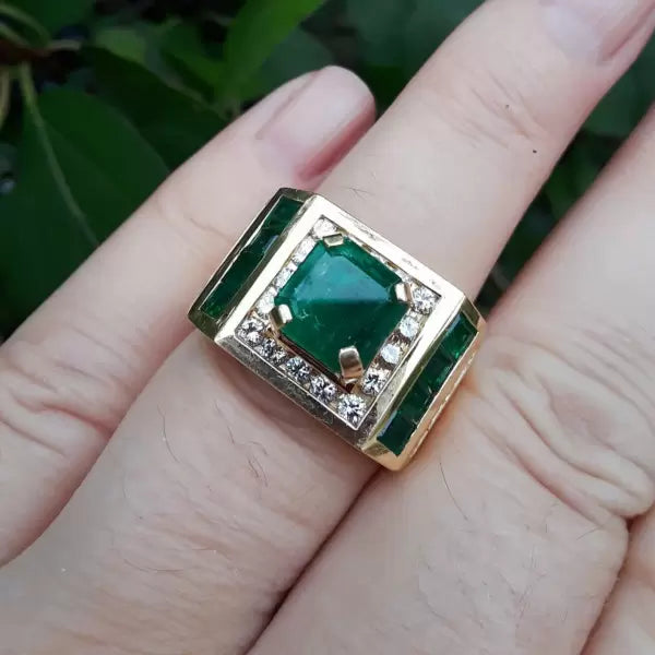 3.7ctw Asscher Cut Emerald Wedding Cocktail Ring