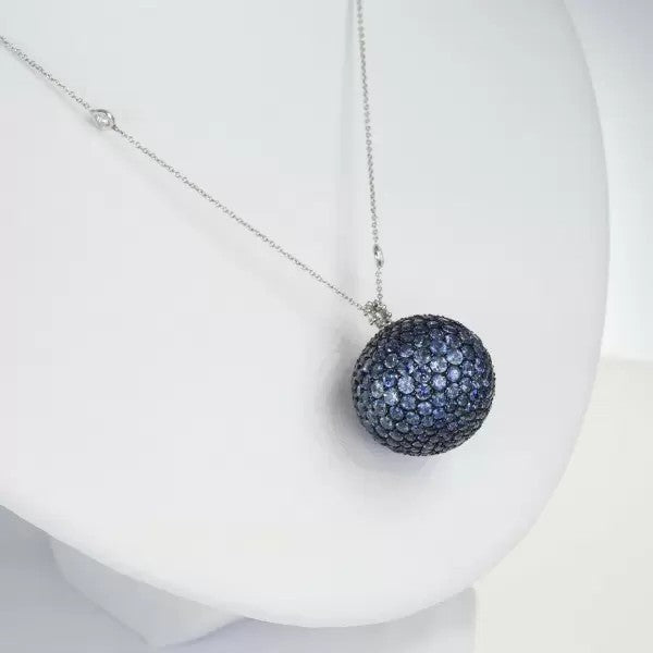18.2ctw Round Cut Sapphire Pave Pendant Necklace