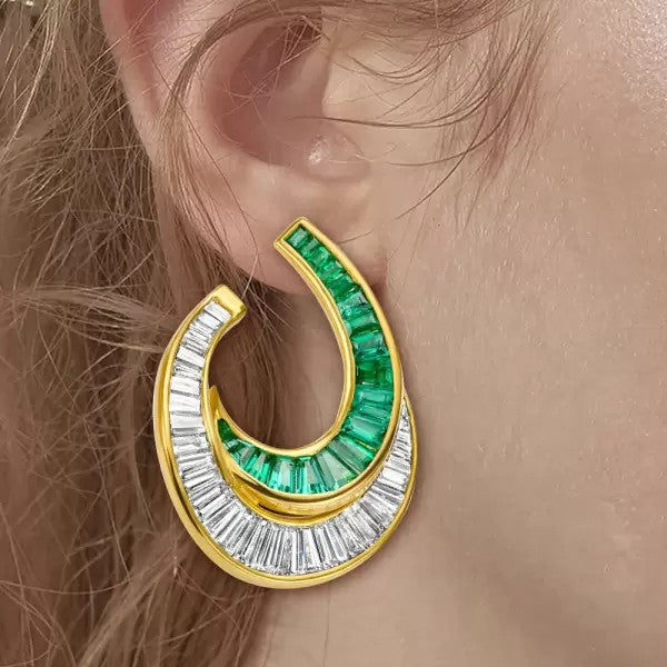 9.5ctw Emeralds Cut White Sapphire And Emerald Earrings