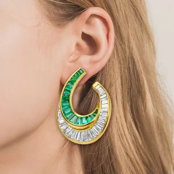 9.5ctw Emeralds Cut White Sapphire And Emerald Earrings