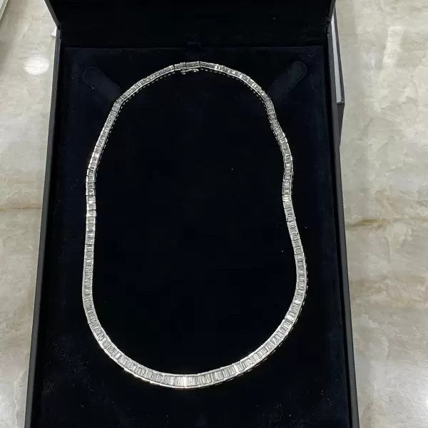 17ctw Baguette Cut White Sapphire Statement Necklace