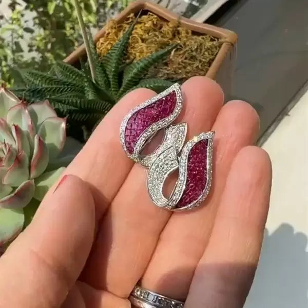 Vintage 8ctw Asscher Cut Ruby Clip Earrings