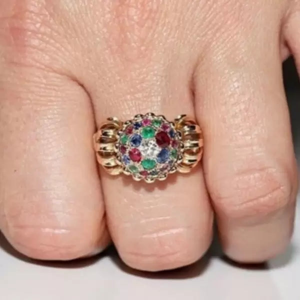 Vintage 3.3ctw Round Cut Ruby Sapphire Emerald Ring