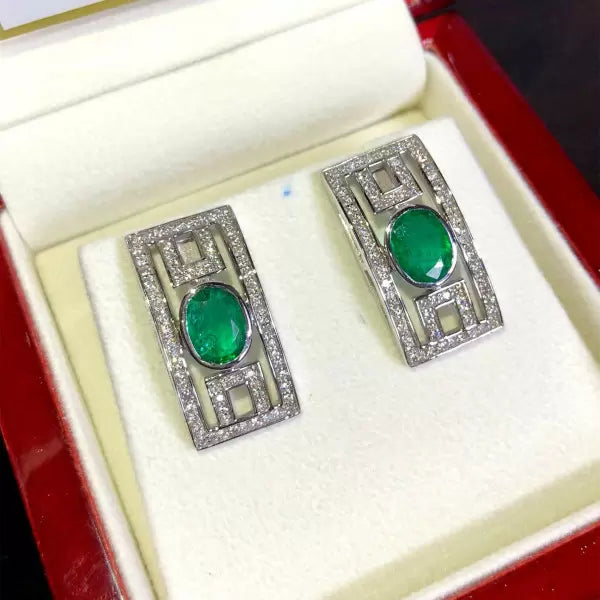 Art Deco 8ctw Oval Cut Emerald Stud Earrings