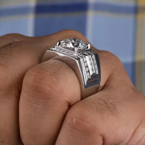 6.24ctw Round Cut White Sapphire Wide Engagement Ring