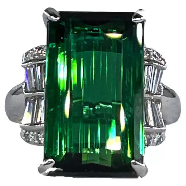 Art Deco 12.18ctw Emerald Cut Green Tourmaline Cocktail Ring