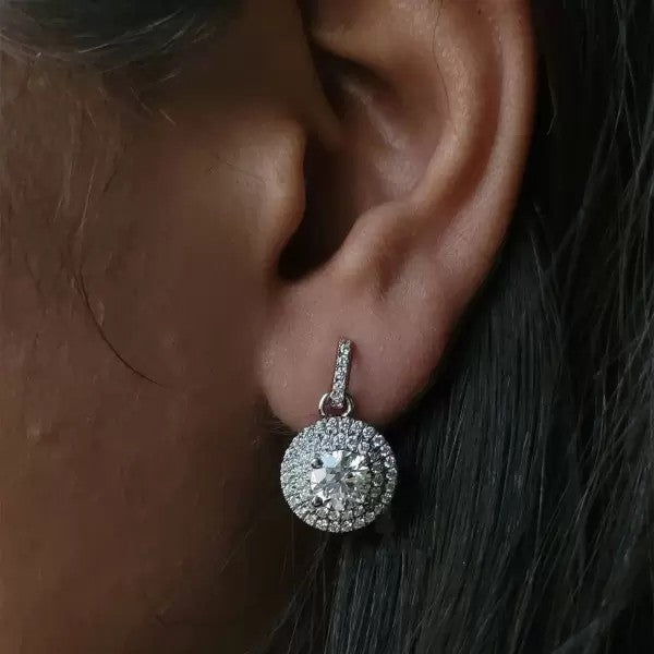 8ctw Round Cut White Sapphire Halo Dangle Drop Earrings