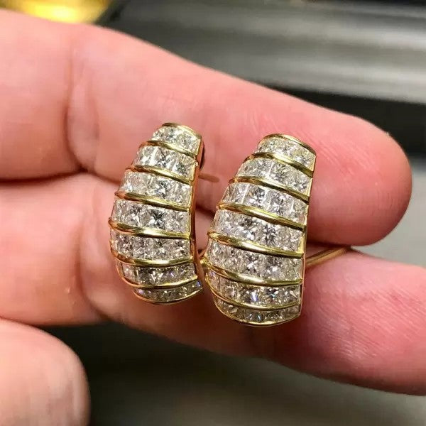 7ctw Princess Cut White Sapphire Hoop Earrings