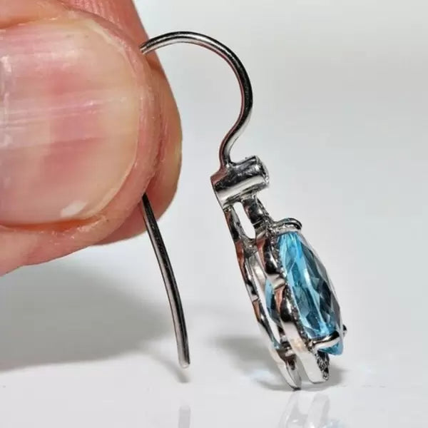 6ctw Pear Cut Aquamarine Decorated Drop Earrings