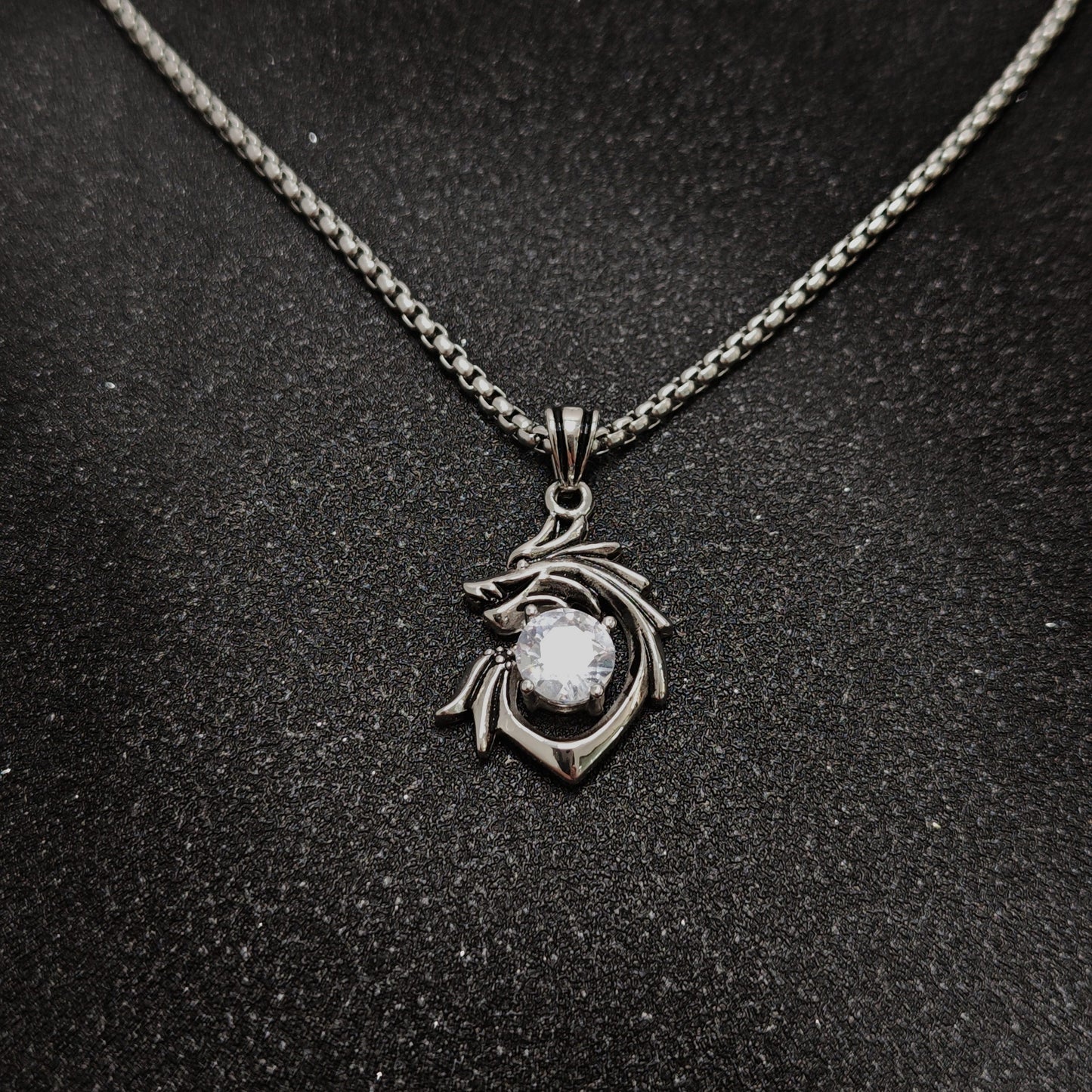 Street Style 316 Stainless Steel Dragon Pendant with Crystal Accents | 65cm Chain（GS-20250912-10）