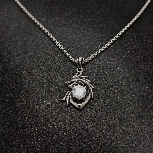 Street Style 316 Stainless Steel Dragon Pendant with Crystal Accents | 65cm Chain（GS-20250912-10）